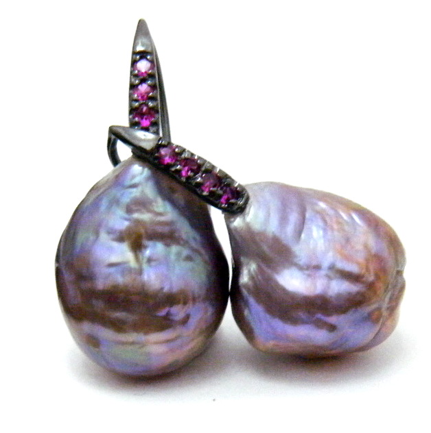 Purple and Blue Huge Drop Pearl Earrings
